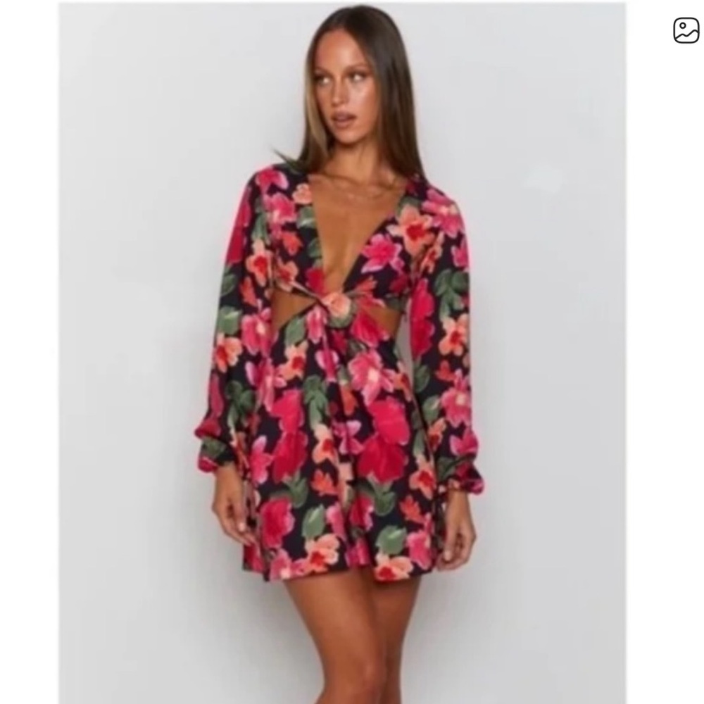 Beginning Boutique Vibrant Floral Mini Dress - Pink and Black